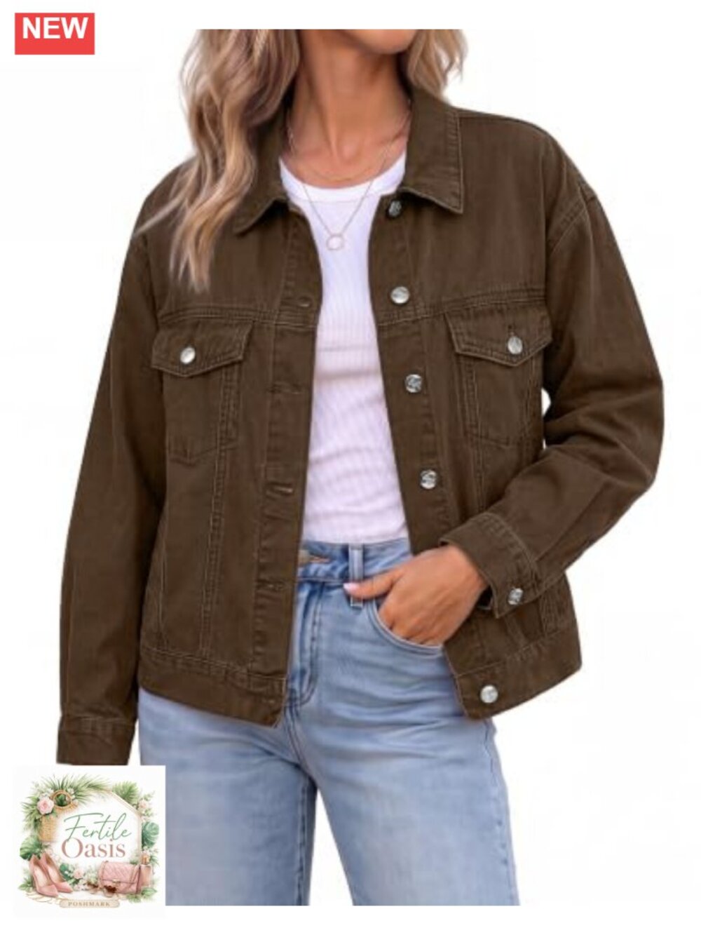 Trendy Oversized Denim Jacket Women Button Up Classic Utility